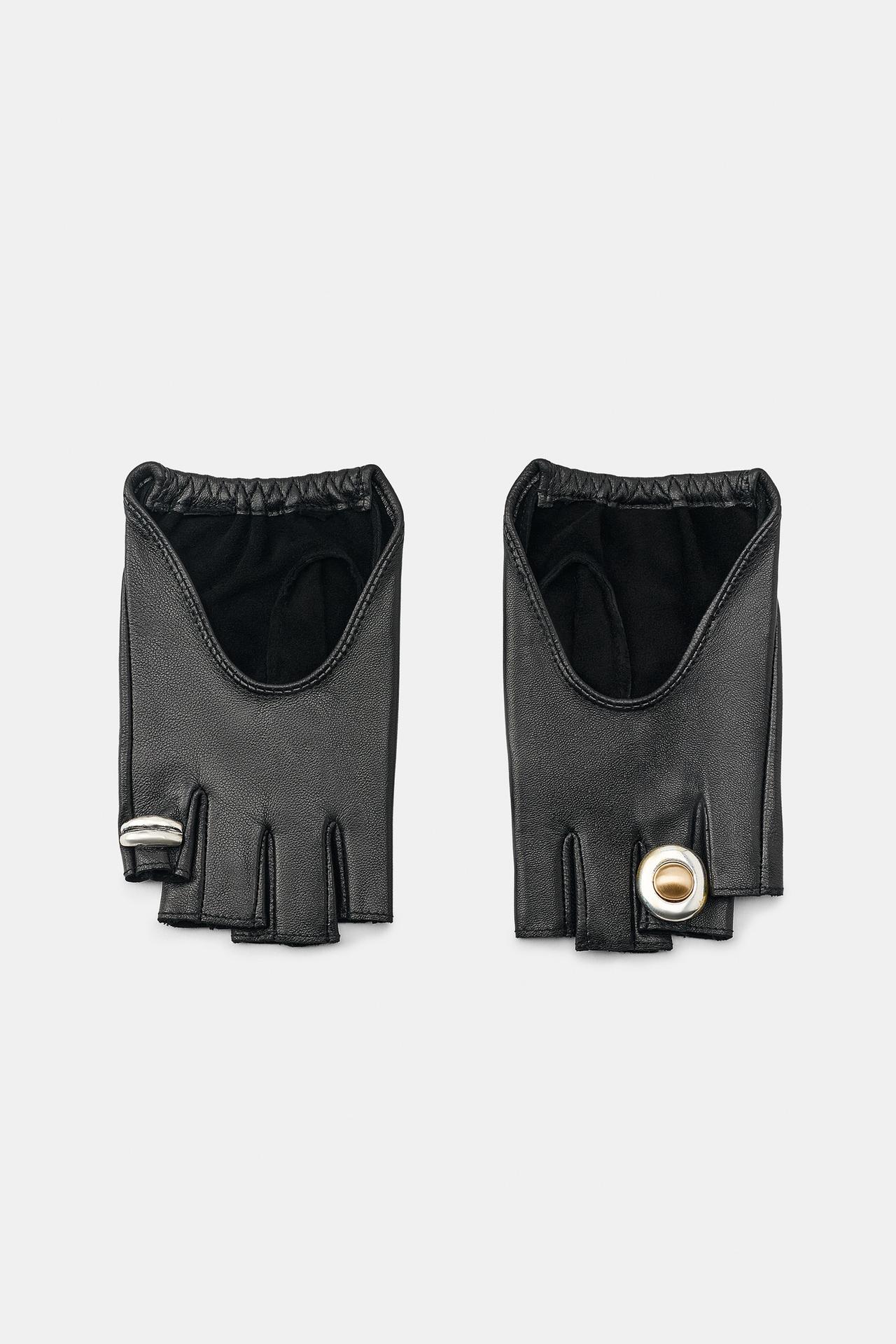 100% LEATHER RING MITTENS — Black
