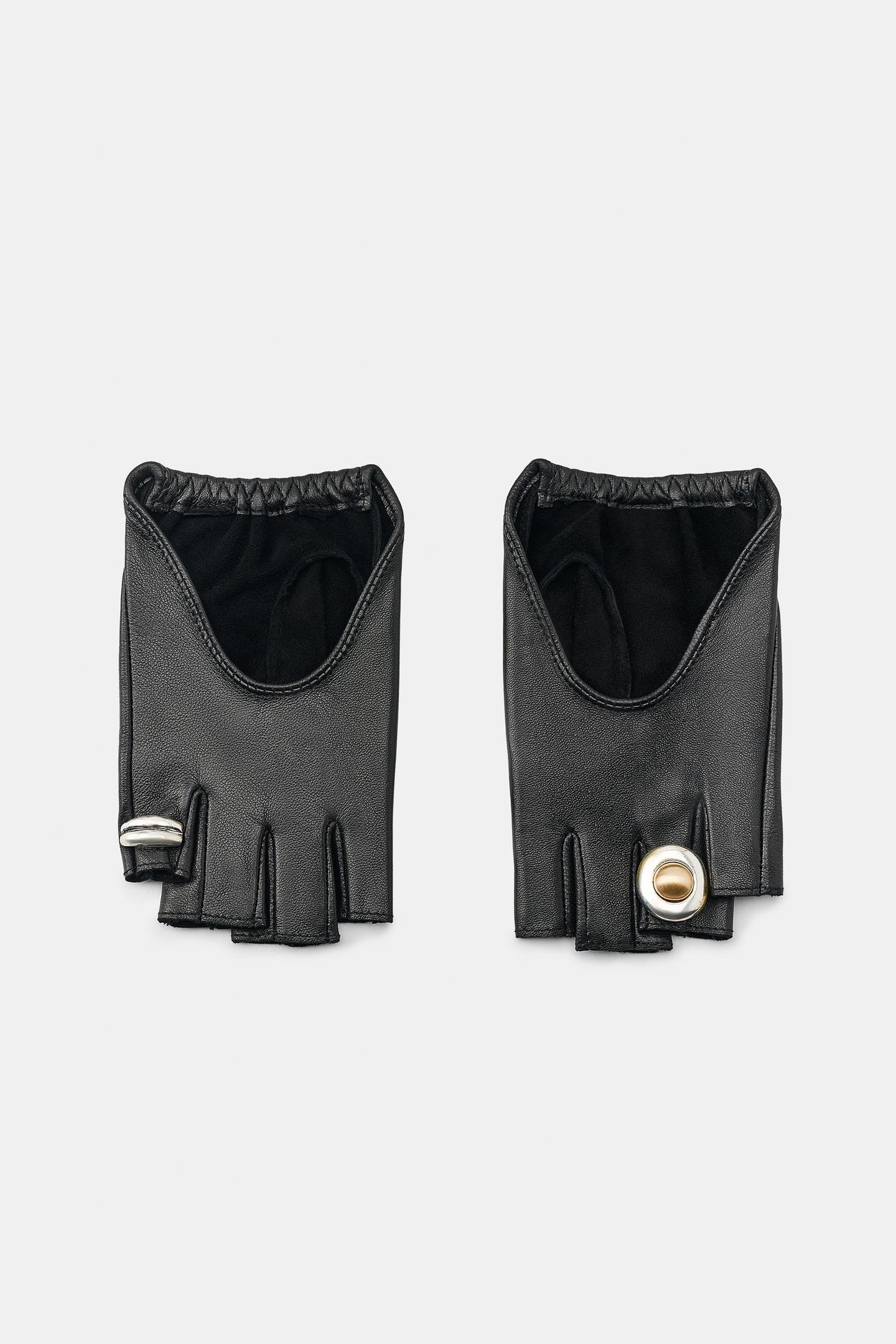 Женские перчатки Zara 100% Leather Ring, цвет: Чёрный — фото 2