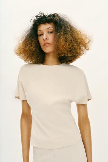 SHORT SLEEVE CUT-OUT TOP - Ecru by Zara
