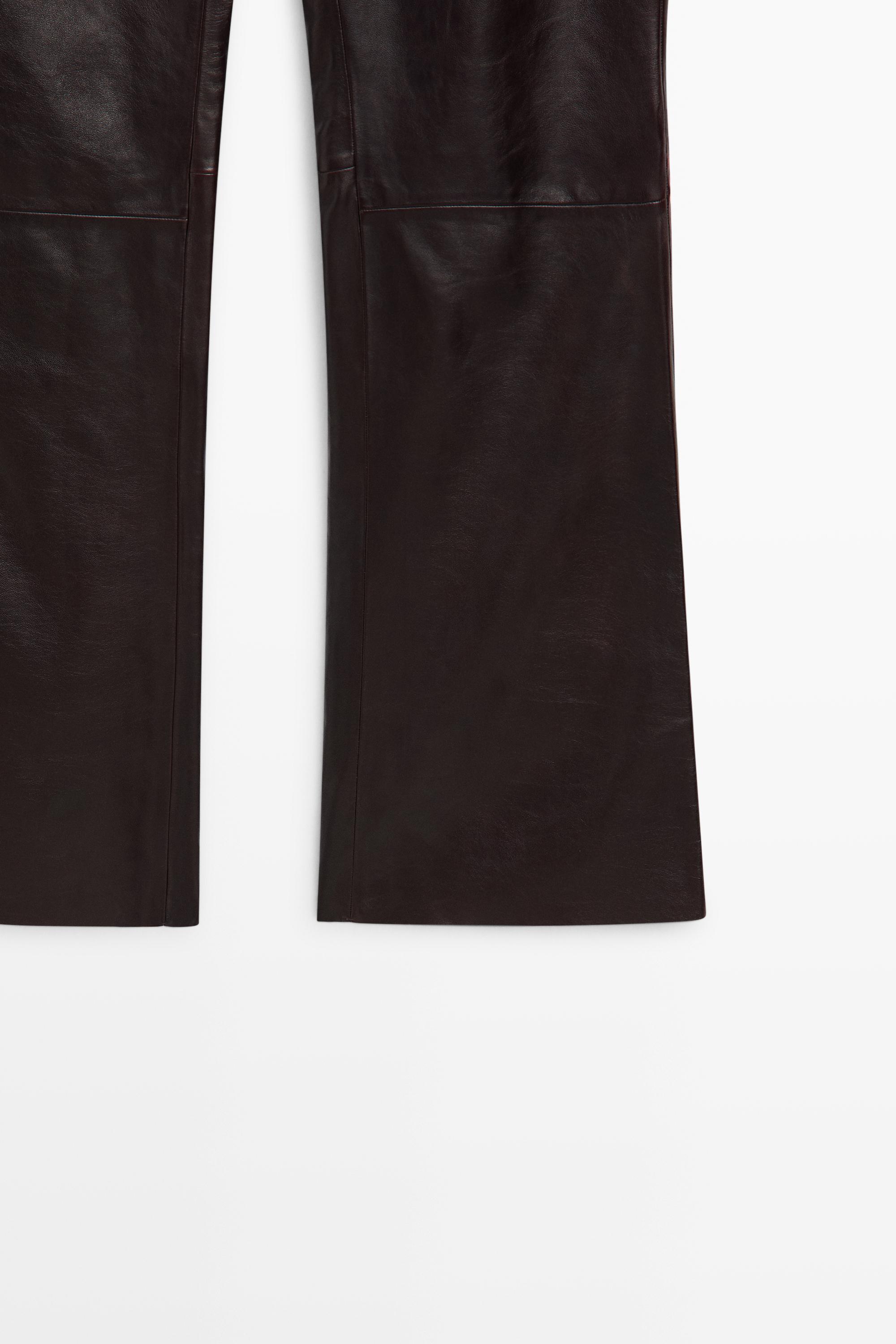 Nappa leather flare fit pants with seams