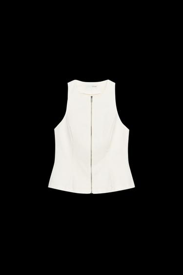 Zara ZW COLLECTION DENIM ZIP-UP TOP - Oyster-white - Image 0