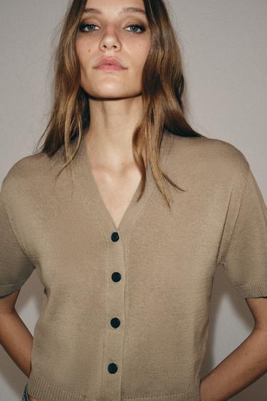 CARDIGAN WITH SHORT SLEEVE - Mink by Zara