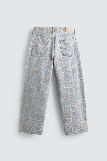 GEOMETRIC PRINT RELAXED FIT JEANS - Light blue by Zara - Image 7