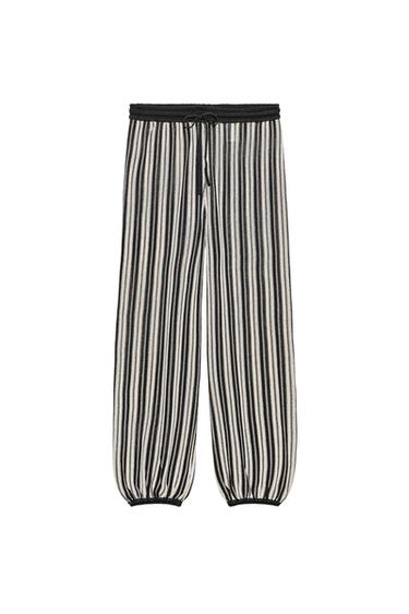 GESTREIFTE HOSE MIT LEINEN UND BÜNDCHEN - Cremefarben / Schwarz von Zara - Bild 0