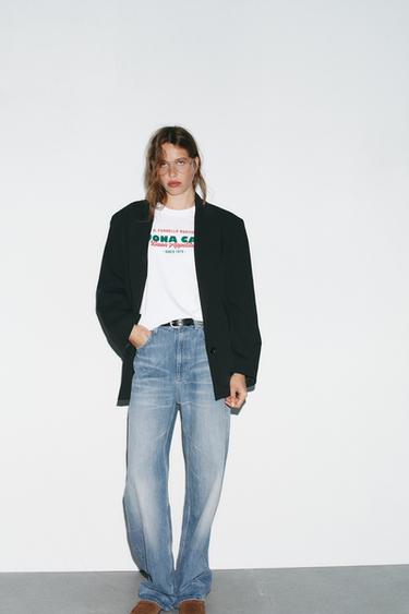 Zara TEXT PRINT T-SHIRT - White