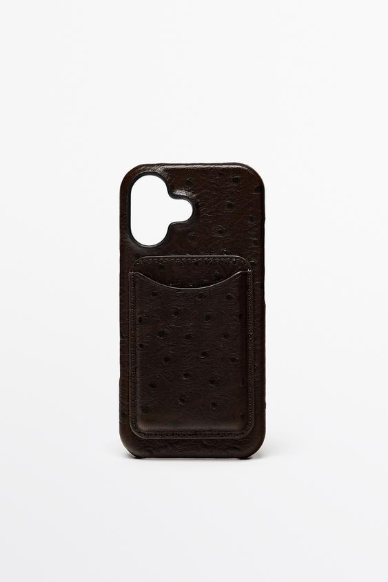 Zara Textured Nappa leather iPhone 17 case - Chocolate - Image 0