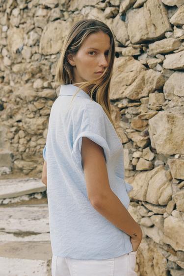 SHORT SLEEVE SHIRT WITH KNOT - Light blue by Zara - Image 2