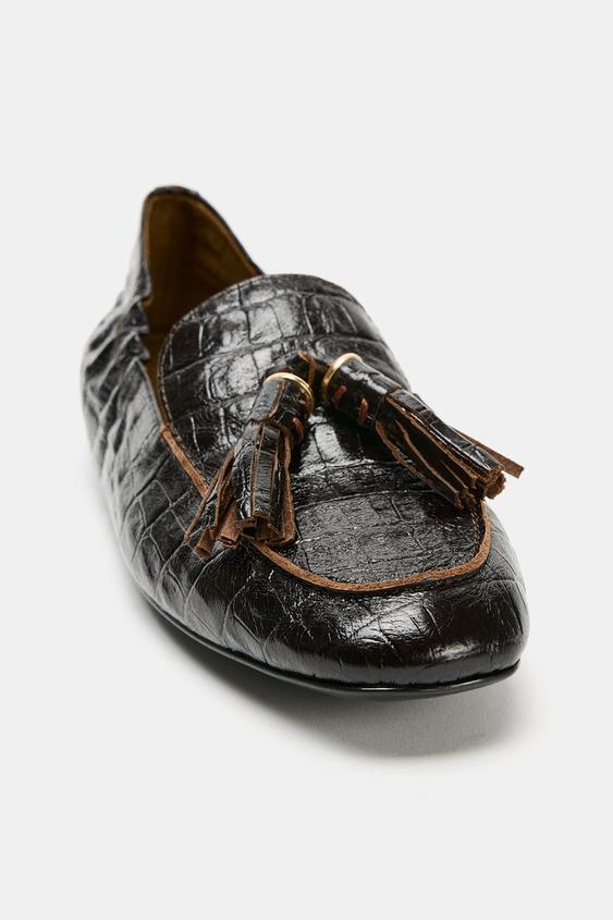 MOCASSINS EN CUIR IMPRIMÉ - Marron de Zara - Image 4