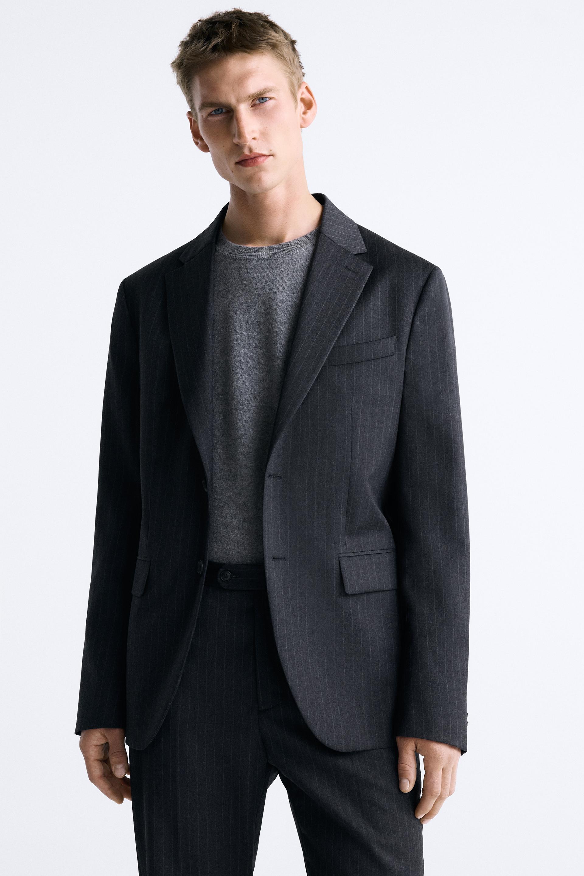 100% WOOL PINSTRIPE SUIT BLAZER