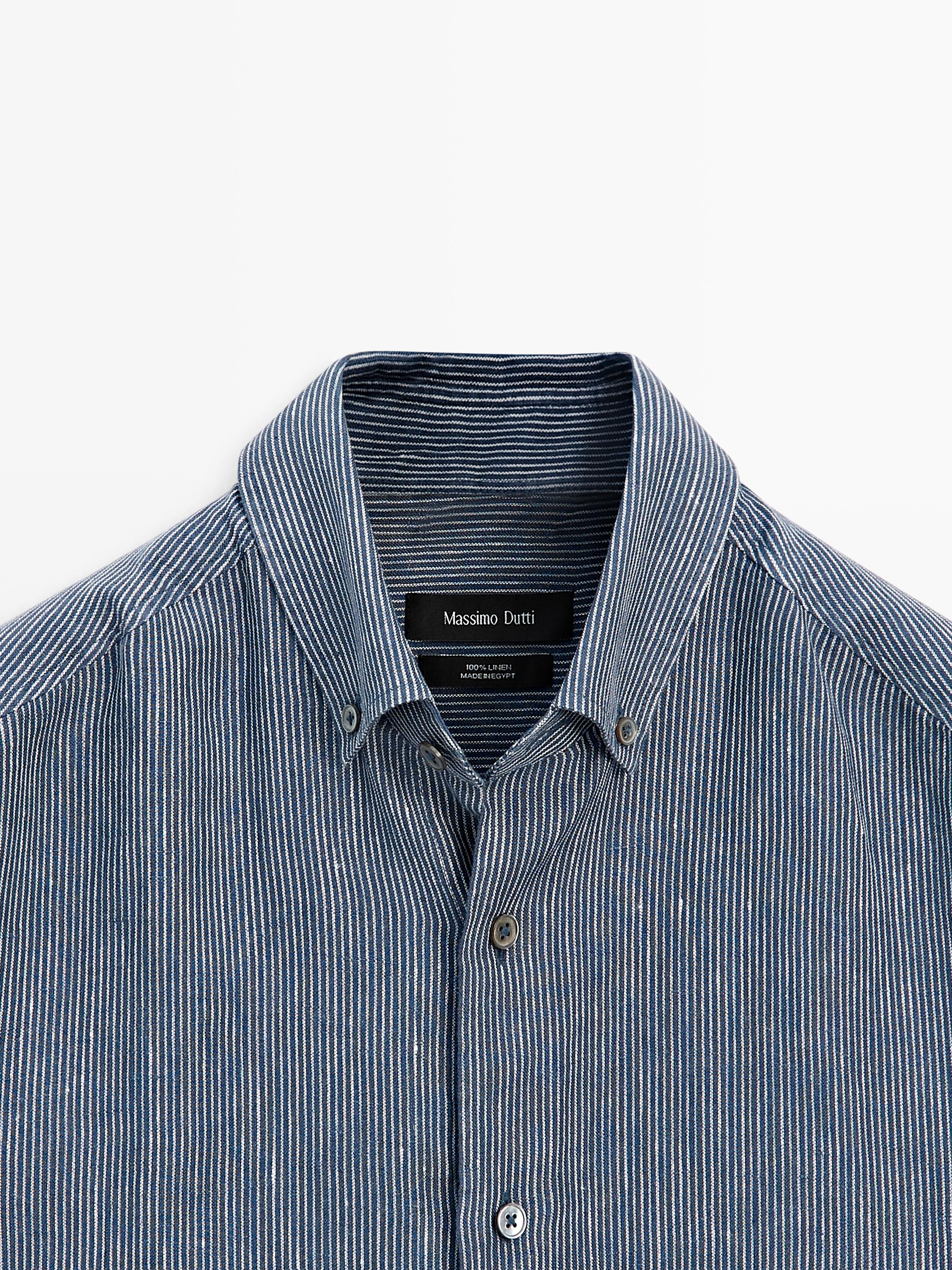 100% linen pinstriped regular fit shirt