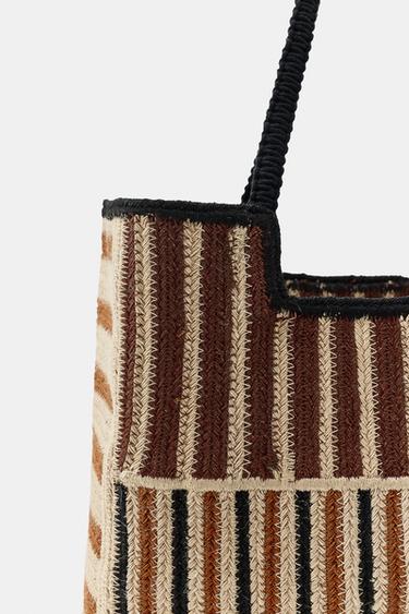 STRIPED BRAIDED JUTE BAG - camel by Zara - Image 3