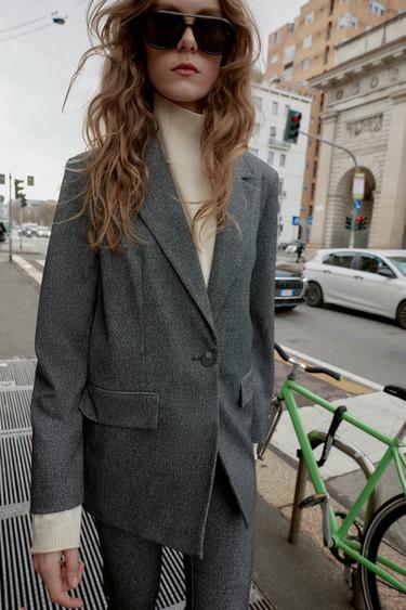 STRAIGHT FIT BLAZER WITH SHOULDER PADS - Grey marl by Zara