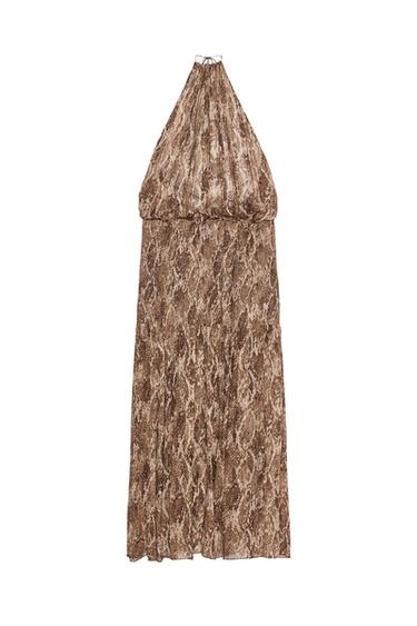 Zara ZW COLLECTION PRINTED HALTER DRESS - Khaki - Image 0