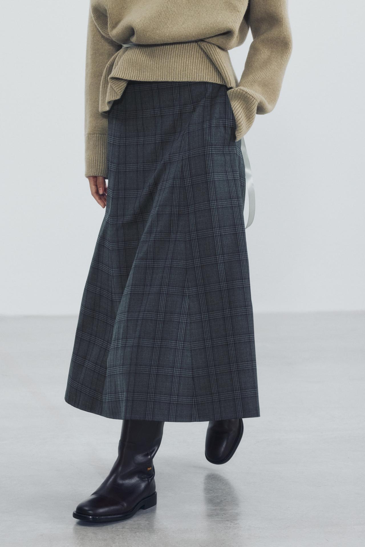CHECK MIDI SKIRT ZW COLLECTION — Gray