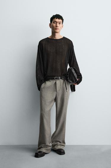 Zara PULLOVER OPENWORK KNIT SWEATER - Black - Image 0