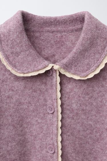 GILET EN MAILLE LISERÉS DENTELLE - Mauve de Zara - Image 2