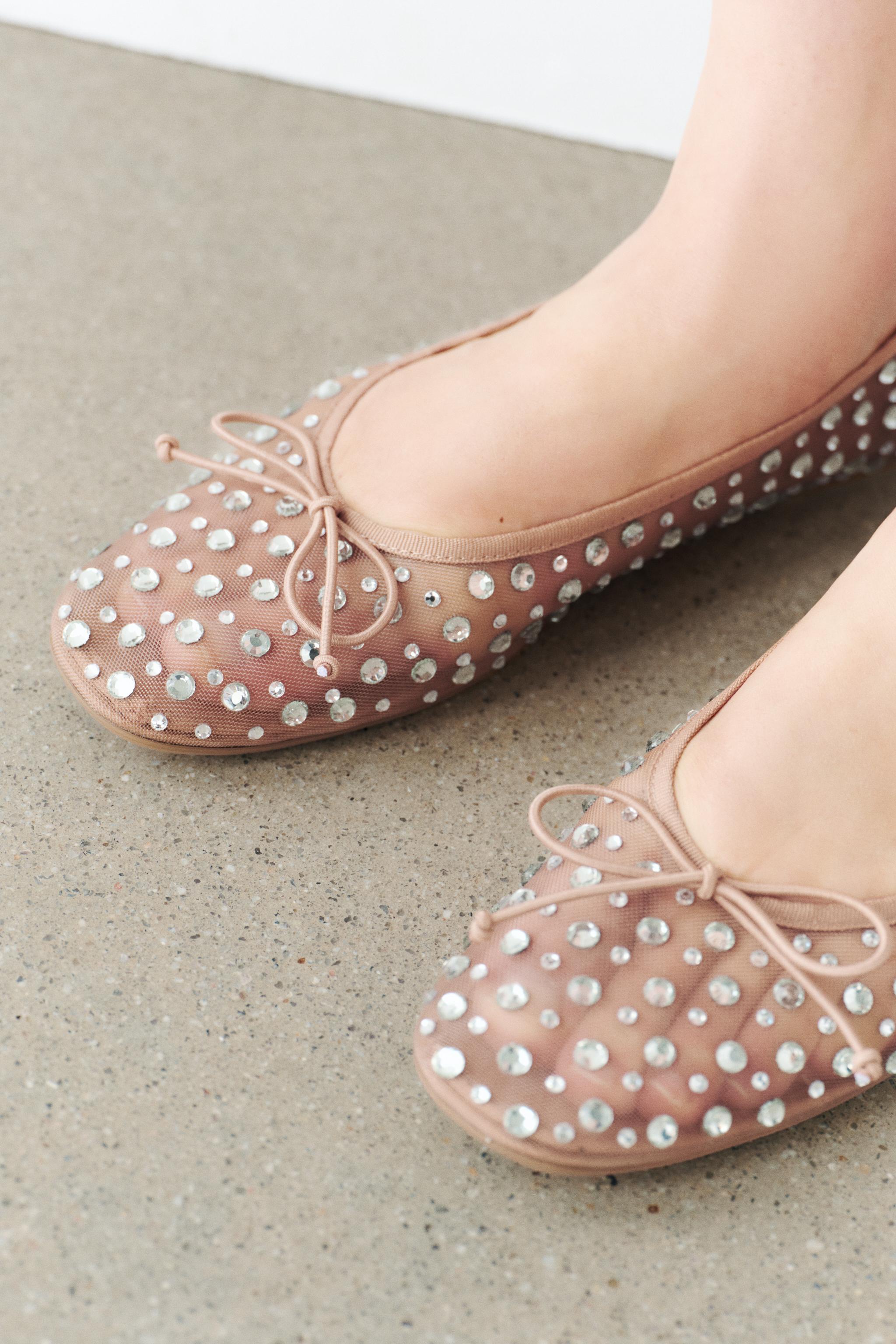 MESH BALLET FLATS WITH RHINESTONES Beige ZARA Australia