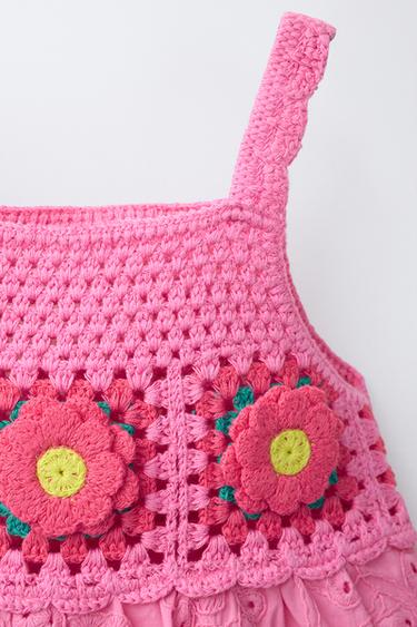 ROBE BIMATIÈRE MAILLE CROCHET FLEURS - Rose de Zara - Image 2