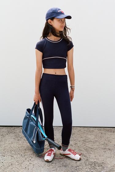 SPORTY CONTRAST PIPING T-SHIRT - Ink blue by Zara