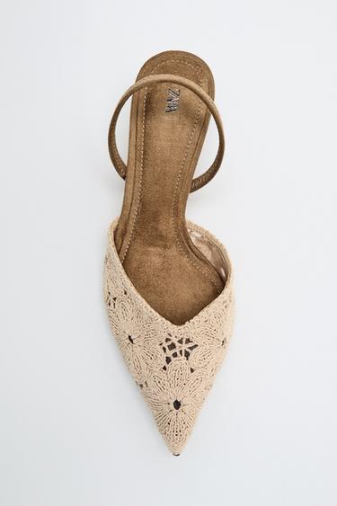 Zara EMBROIDERED SLINGBACK HEELS - Off White