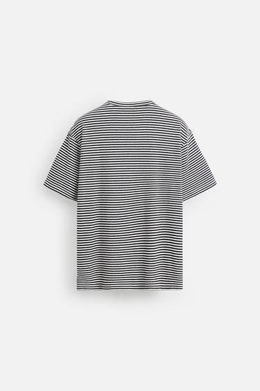 Zara STRIPED COTTON LINEN BLEND T-SHIRT - Striped