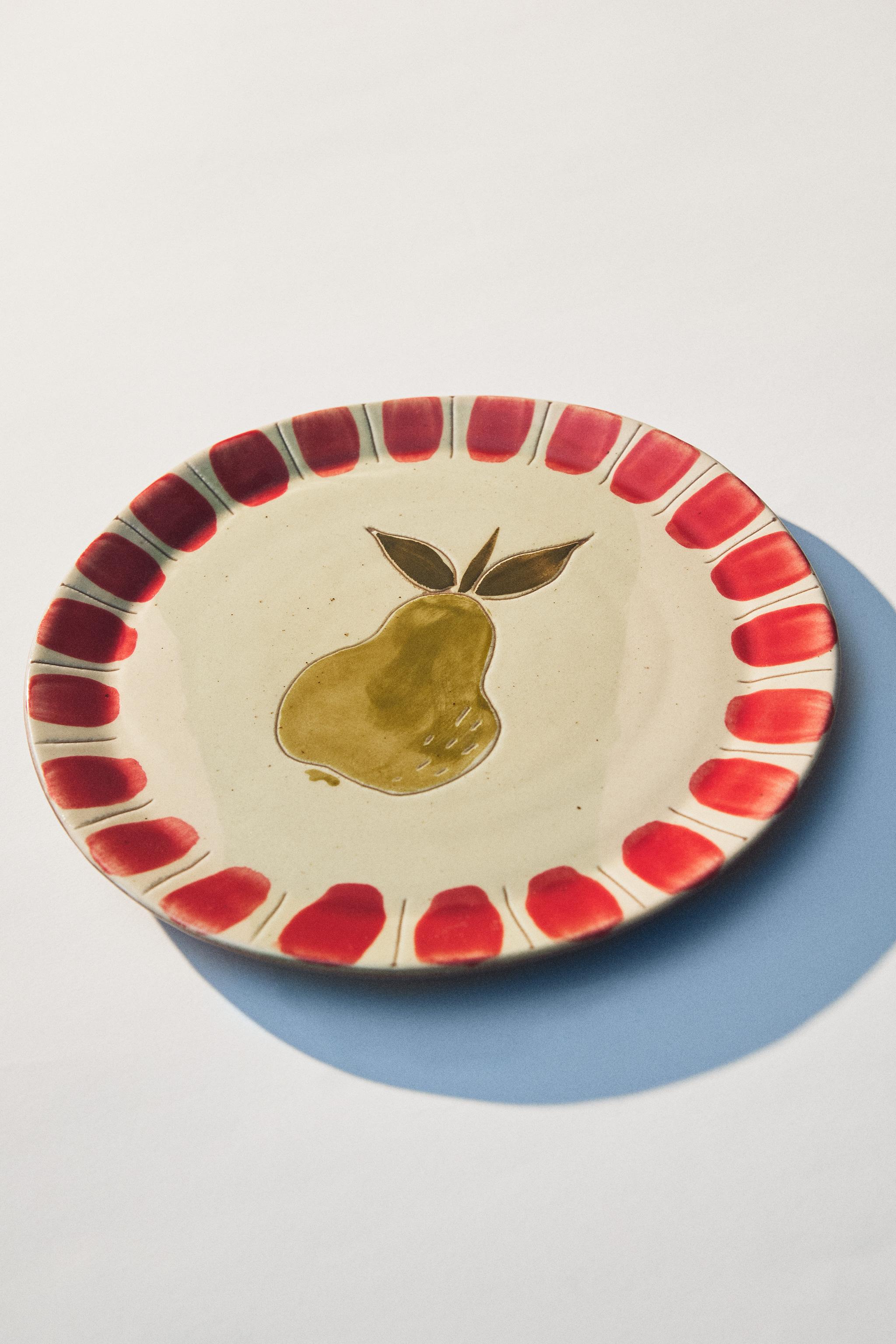 FRUIT EARTHENWARE DESSERT PLATE — Green
