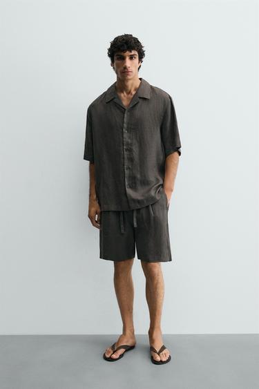BERMUDA RELAXED FIT 100% LINO - Verde scuro di Zara