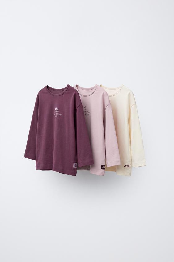 PACK TRES CAMISETA TEXTO ETIQUETA - Burdeos oscuro de Zara - Imagen 0