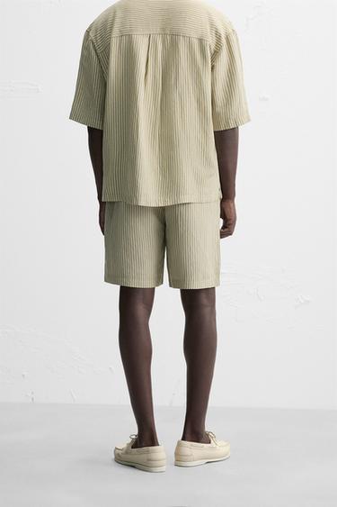 BERMUDA RAYURES LIN - VISCOSE - écru/vert kaki de Zara - Image 2