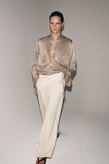 ZW COLLECTION SATIN SHIRT WITH PATCH POCKETS - Light mink by Zara
