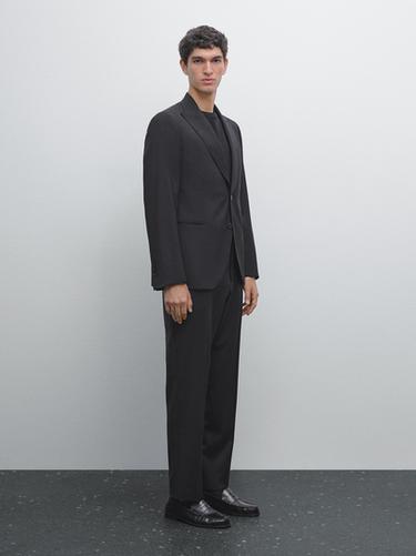 Zara Plain 100% wool suit trousers - Black - Image 0