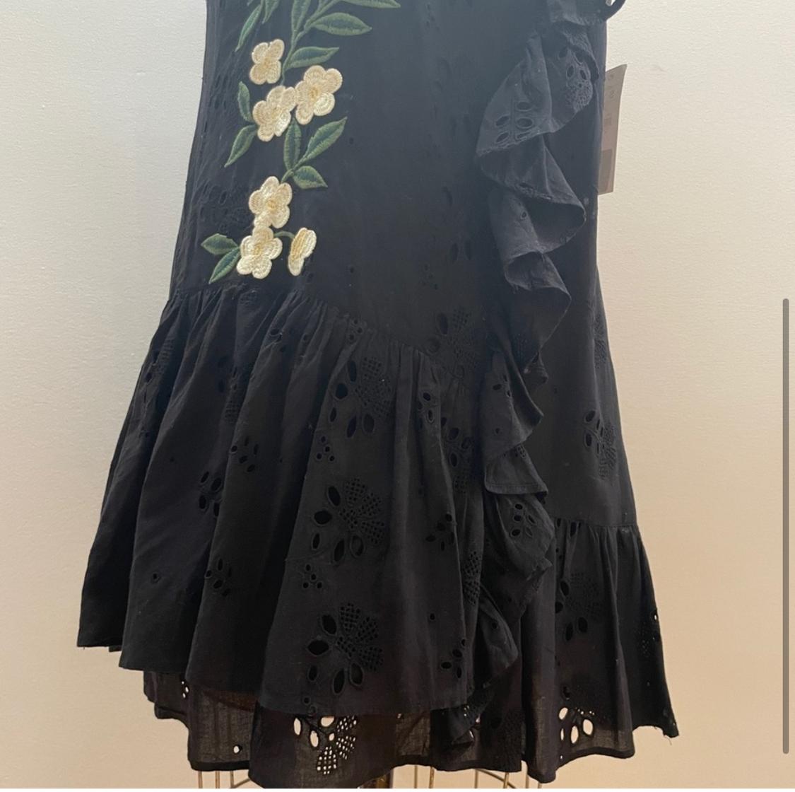 RUFFLED EYELET EMBROIDERED BLACK DRESS - Image 3