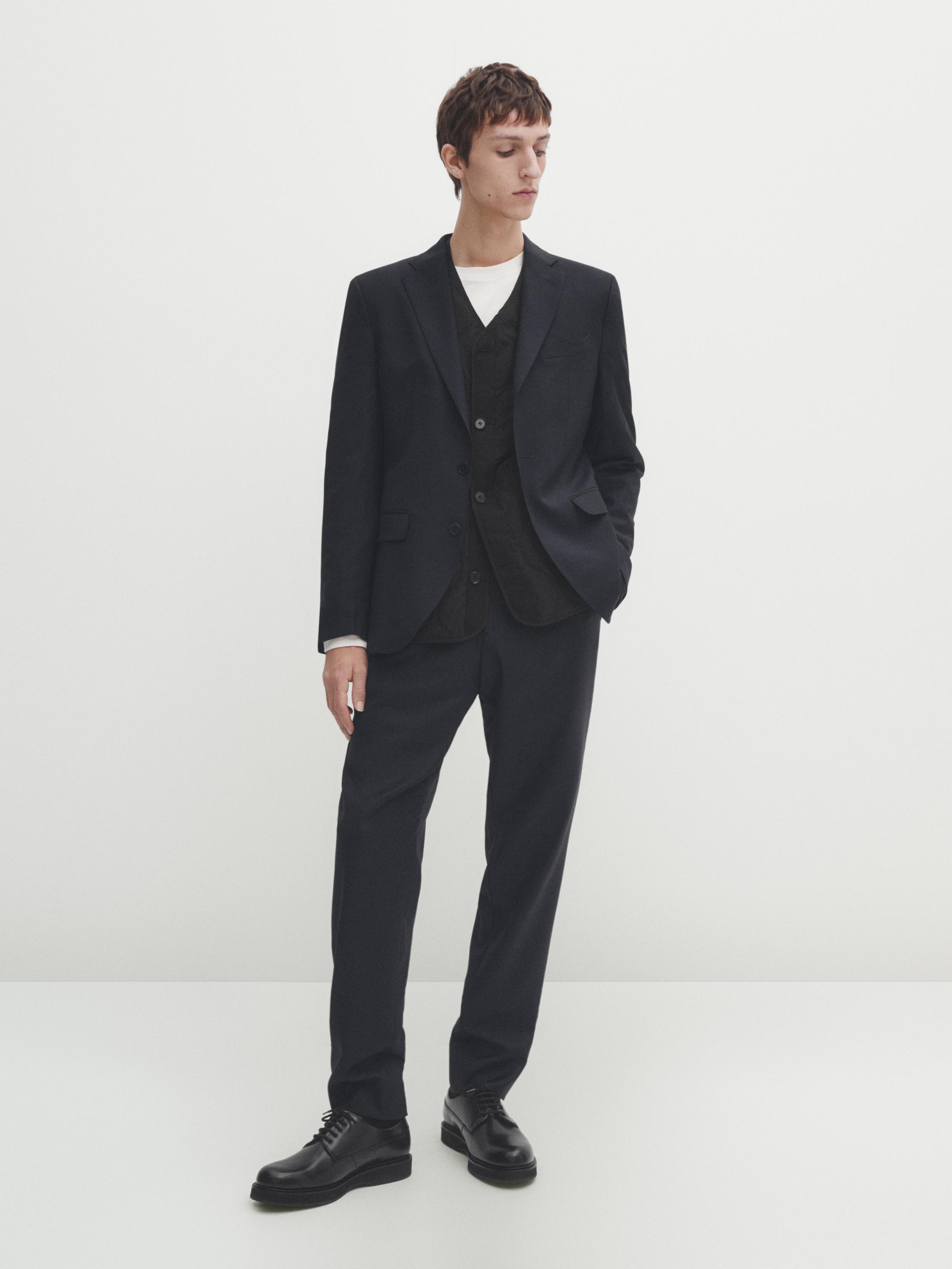 Navy blue check suit trousers - Navy blue | ZARA United States
