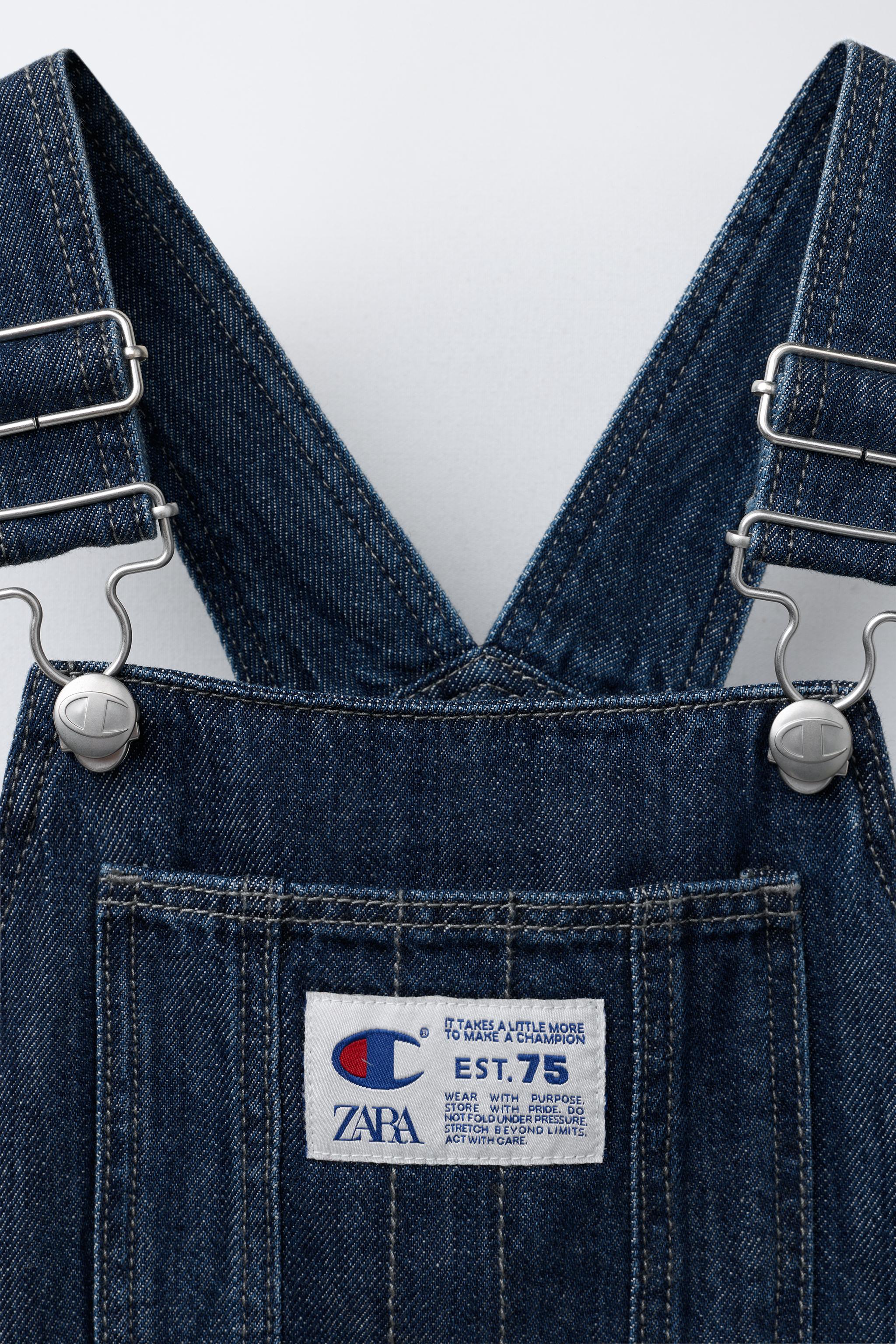 CHAMPION ® X ZARA LABEL DENIM PINAFORE DRESS - Blue | ZARA United