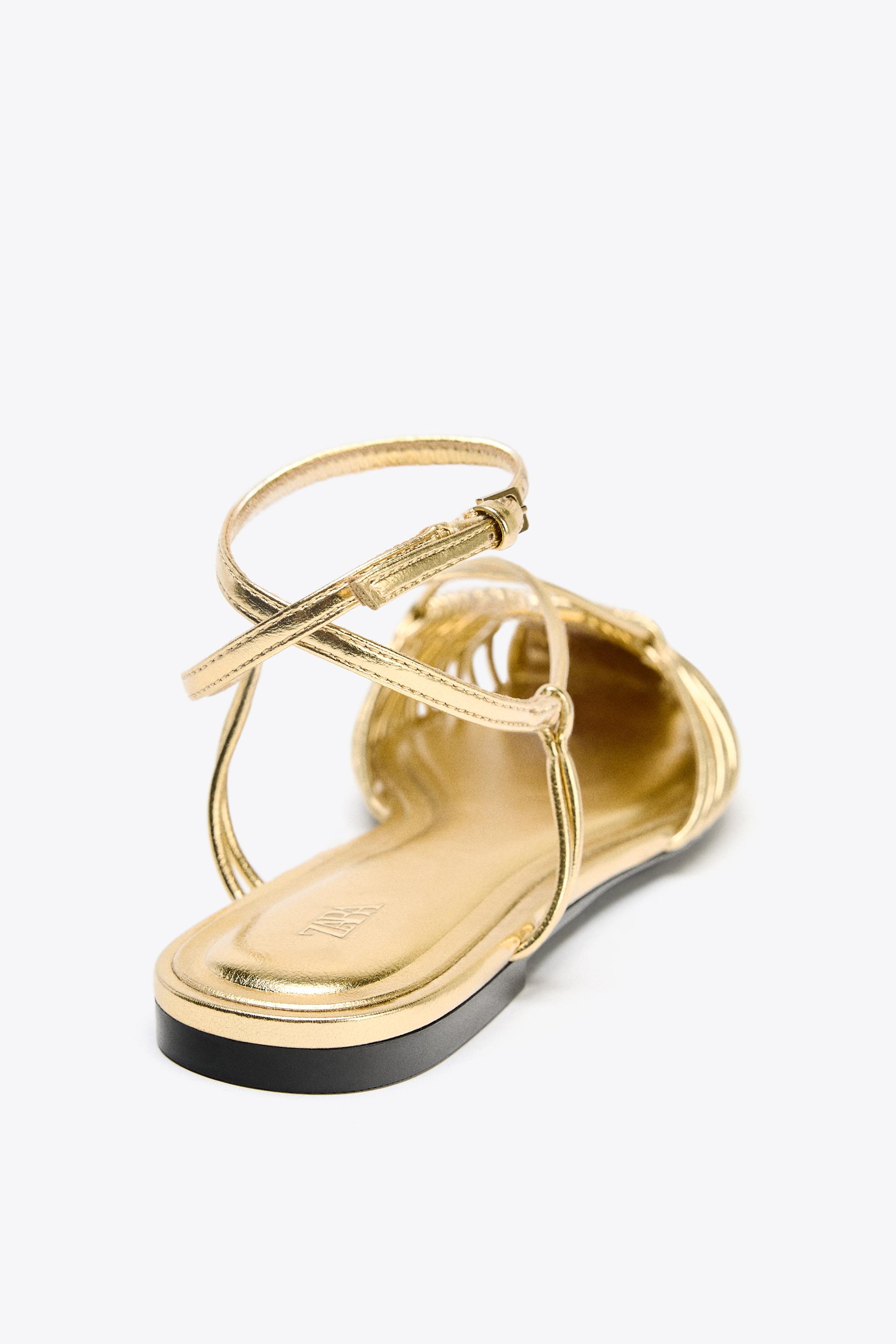 ☆ドイツ発*ZARA*新作*ケージストラップヒールサンダル/GOLD☆ メタリックストラップ ケージサンダル - ゴールド | ZARA Japan