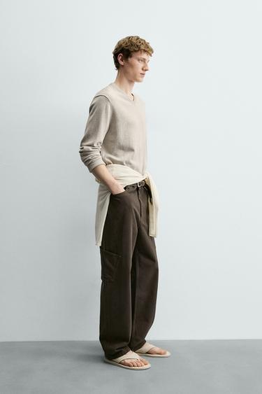 PULL BOUTONNÉ EN MÉLANGE DE COTON - Écru / Chiné de Zara - Image 3