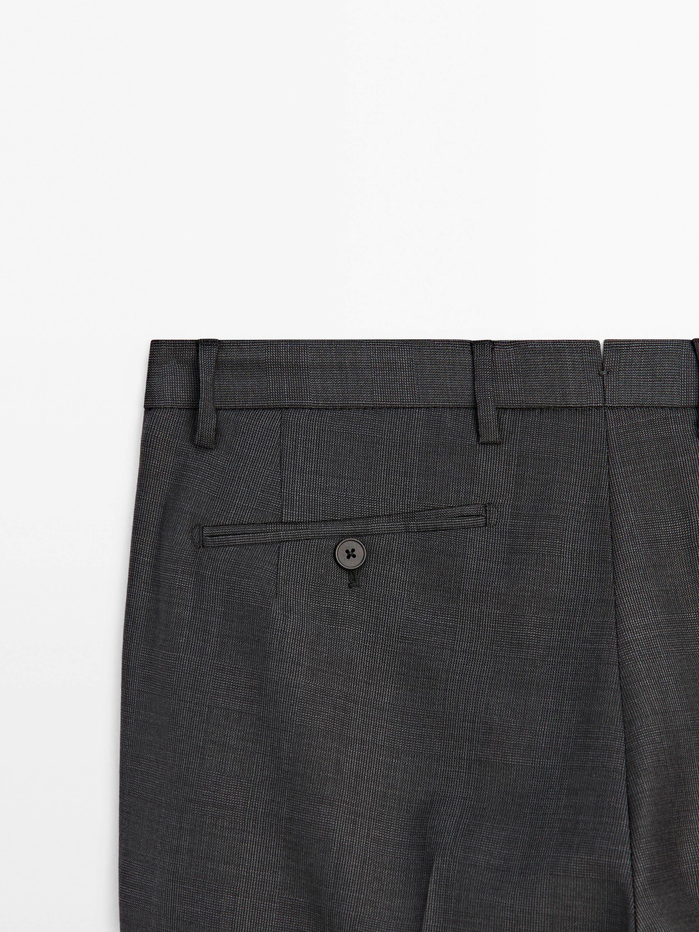 Grey check 100% wool suit trousers - Gray