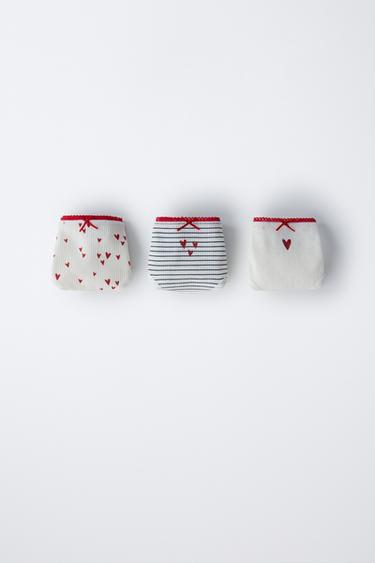 AGES 2-6/ THREE-PACK OF HEART PRINT BRIEFS - Ecru by Zara