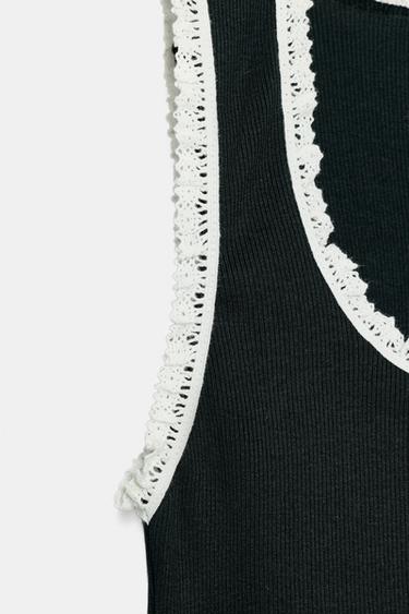 TOP BIMATIÈRE EN DENTELLE - Noir / Blanc de Zara - Image 7