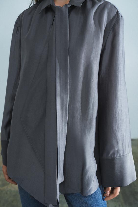 CHEMISE FLUIDE NŒUD ZW COLLECTION - Gris foncé de Zara - Image 3