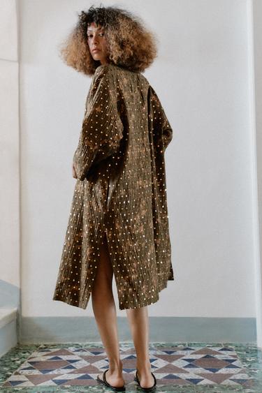LONG SEQUIN KIMONO JACKET - dark khaki by Zara - Image 3