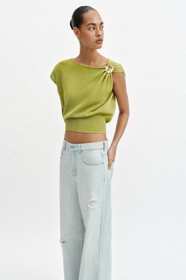 TOP DE MALHA COM ENFEITE - Verde-azeitona da Zara