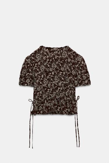 EMBROIDERED TOP - Brown / Ecru by Zara