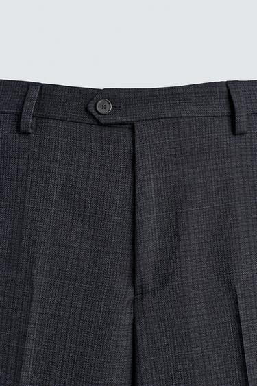 100% WOOL CHECK SUIT TROUSERS - Navy blue by Zara - Image 6