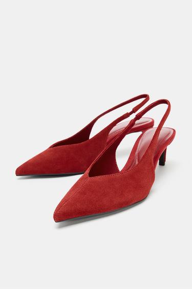 LEATHER SLINGBACK HEELS - Red by Zara - Image 4
