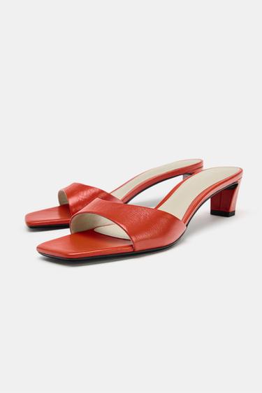 MULES À TALONS EN CUIR - Orange de Zara - Image 3