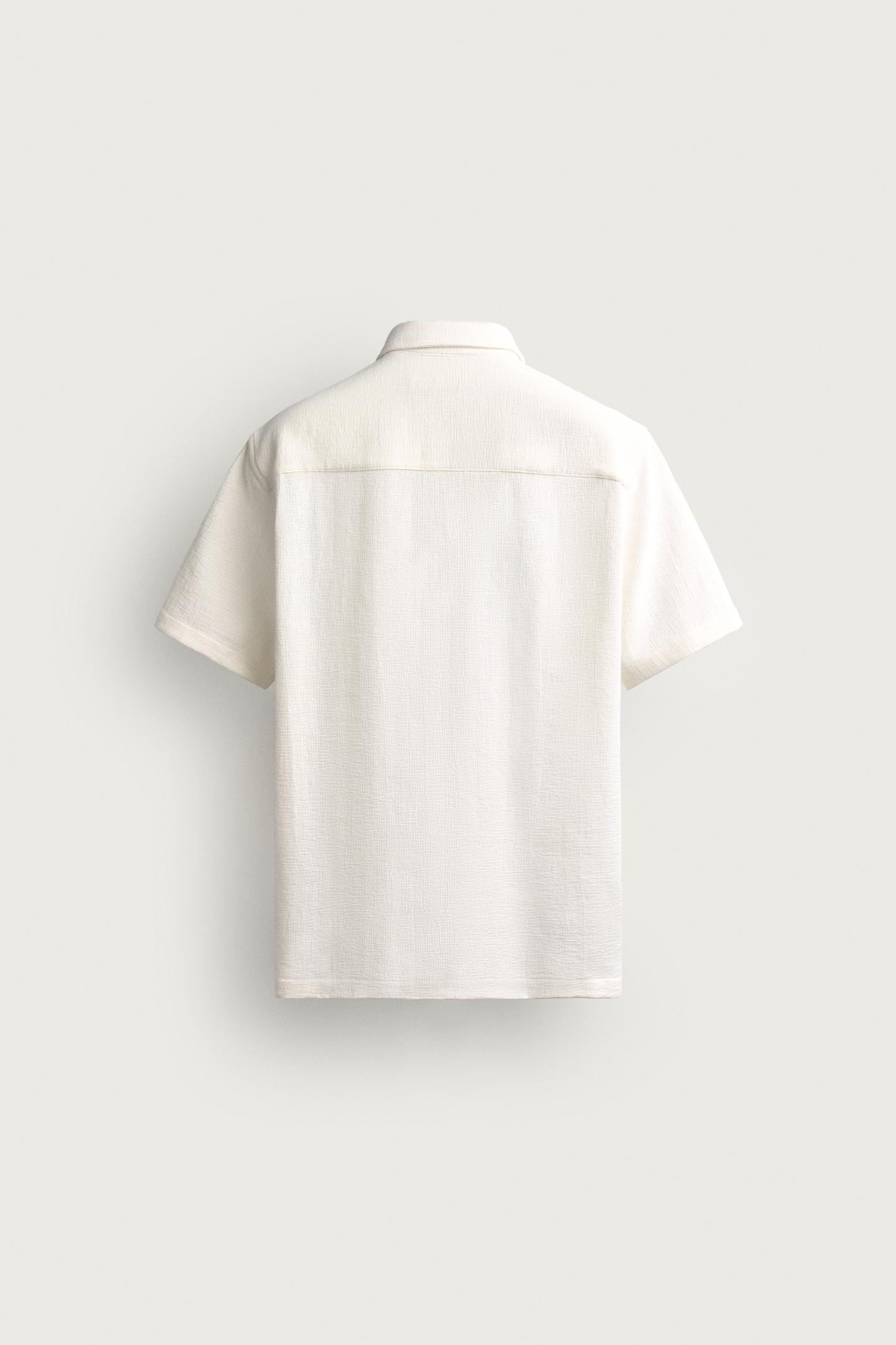 Мужская рубашка Zara Regular Fit Textured, цвет: Экрю — фото 7