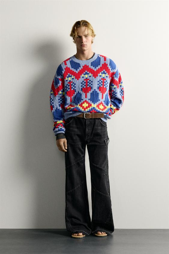 GEOMETRIC JACQUARD RELAXED FIT JUMPER - Light blue de Zara - Imagen 0