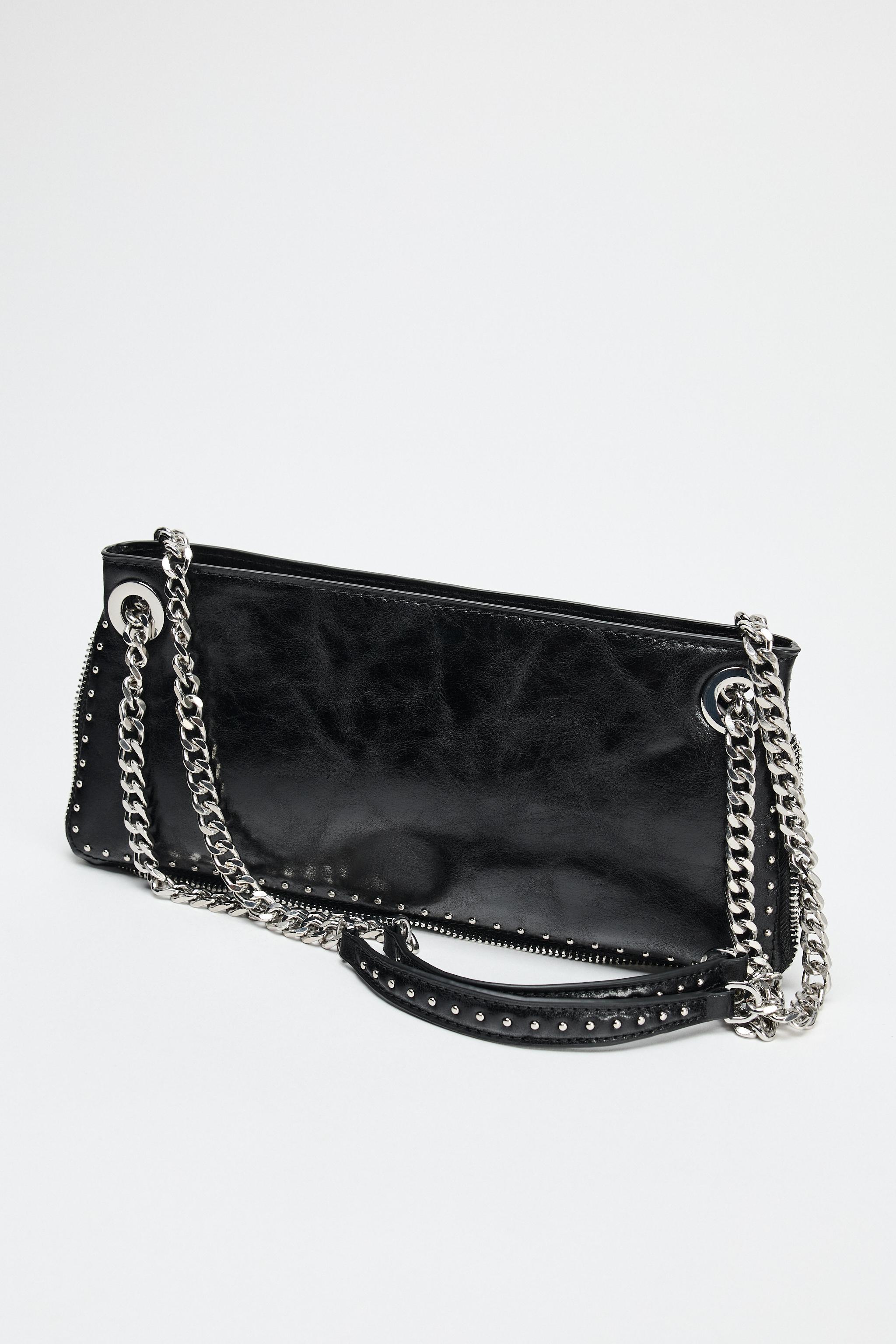 【ZARA】スタッズ付きロングバッグ 6516/510/800 Zara Studded Long Bag Black 6516/510/800 Zip Detail