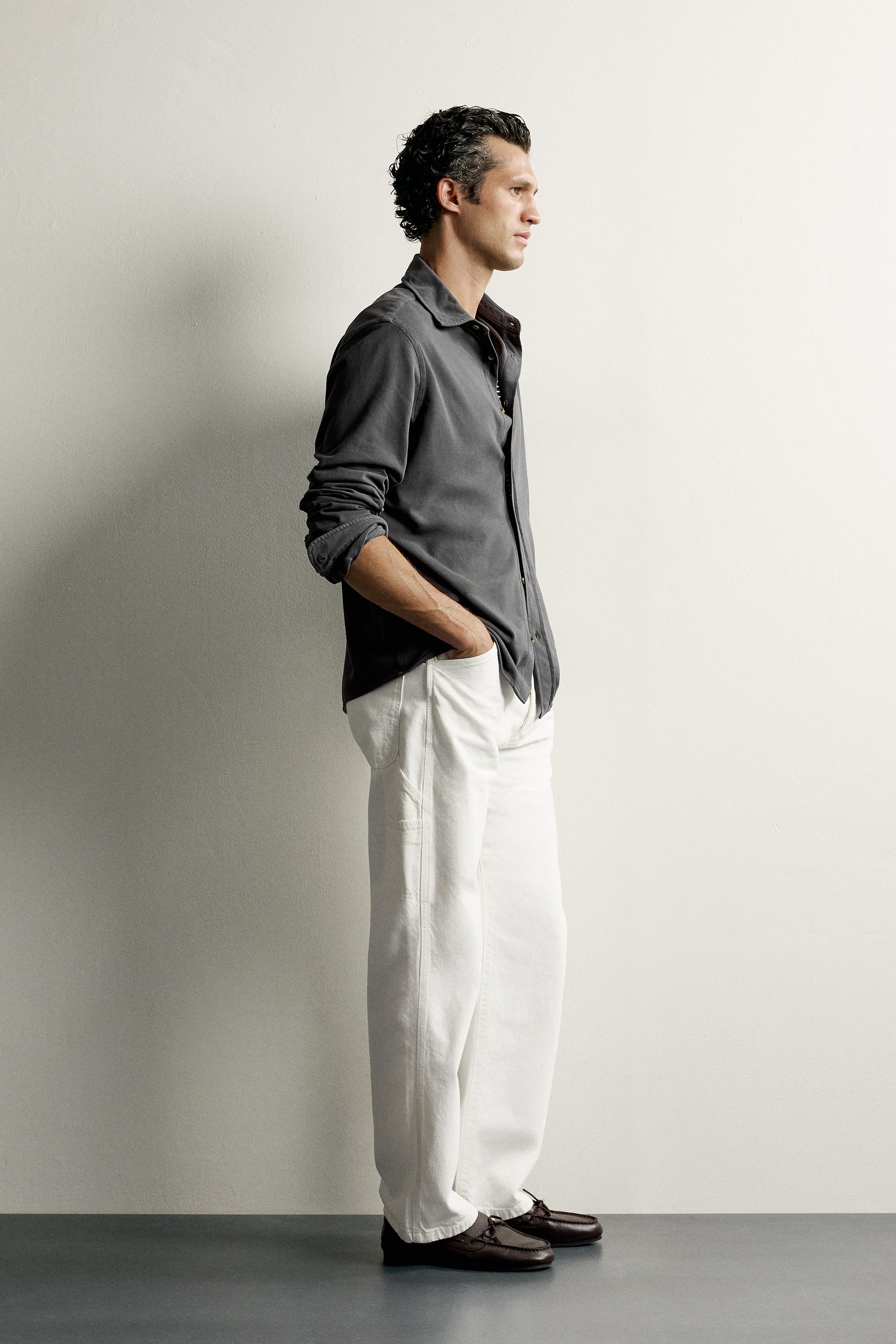 Мужские рубашки Zara WASHED PIQUÉ REGULAR FIT SHIRT — фото 4